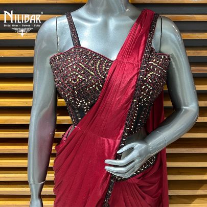 Deep Red Satin Drape Saree
