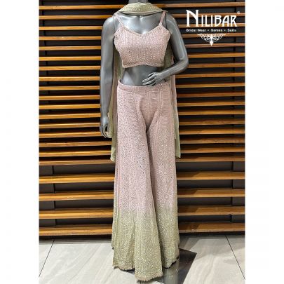 Baby Pink Georgette Crop Top With Palazzo Set