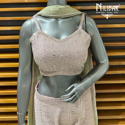 Baby Pink Georgette Crop Top With Palazzo Set