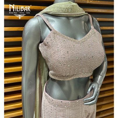 Baby Pink Georgette Crop Top With Palazzo Set