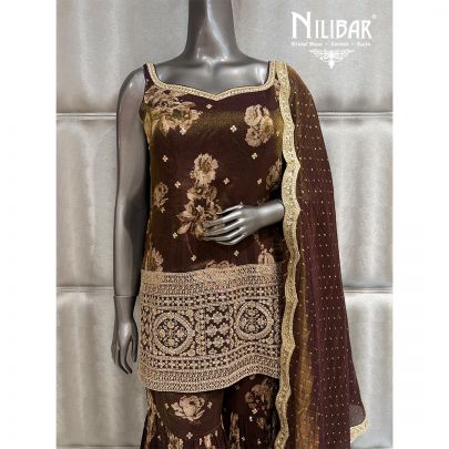 Mehndi Green Lame Silk Garara Suit