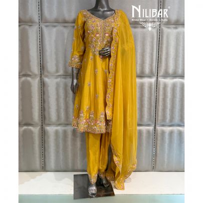 Yellow Silk & Organza Anarkali Shirt