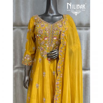 Yellow Silk & Organza Anarkali Shirt