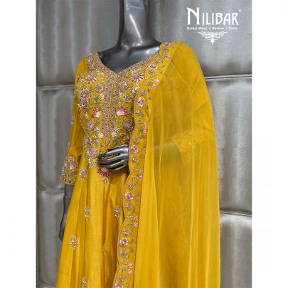 Yellow Silk & Organza Anarkali Shirt