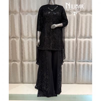 Black Georgette Soft Net Peplum Top Paired with Jaffa Pants