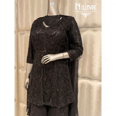 Black Georgette Soft Net Peplum Top Paired with Jaffa Pants