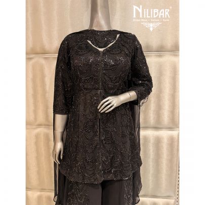 Black Georgette Soft Net Peplum Top Paired with Jaffa Pants