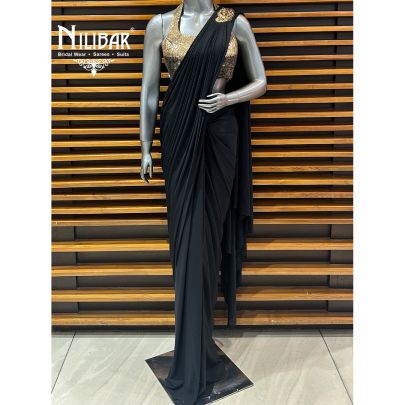 Gold & Black Net Blouse With Lycra Drape Saree