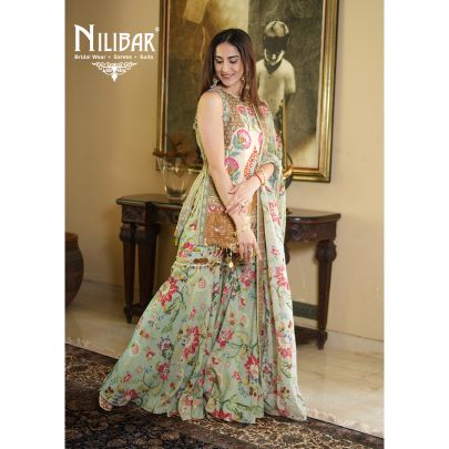 Savera Chauhan In Our Ivory & Pista Crepe Printed Garara Suit