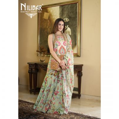 Savera Chauhan In Our Ivory & Pista Crepe Printed Garara Suit