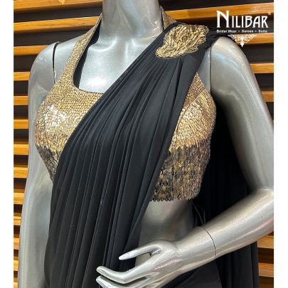 Gold & Black Net Blouse With Lycra Drape Saree