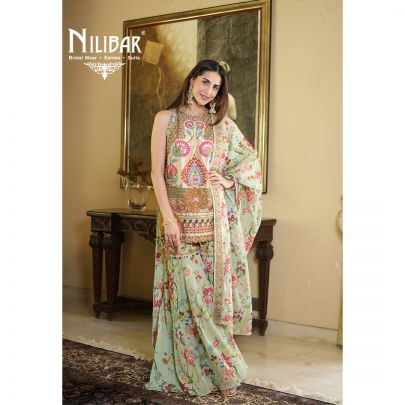 Savera Chauhan In Our Ivory & Pista Crepe Printed Garara Suit