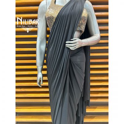 Gold & Black Net Blouse With Lycra Drape Saree