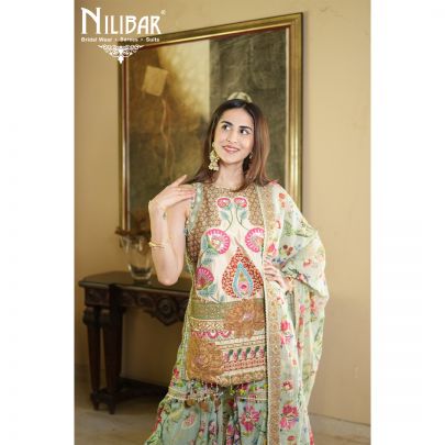 Savera Chauhan In Our Ivory & Pista Crepe Printed Garara Suit