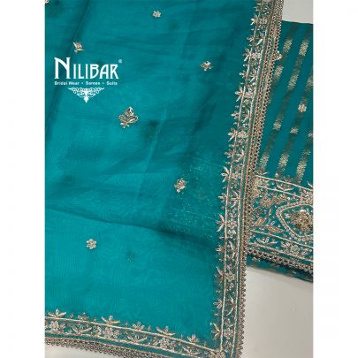 Rama Green Banarasi Silk Unstitched Suit