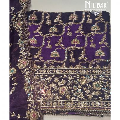 Purple Banarasi Silk Unstitched Suit