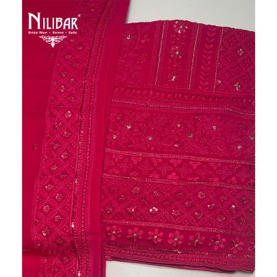 Bright Pink Georgette Unstitched Suit