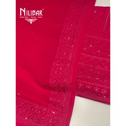 Bright Pink Georgette Unstitched Suit