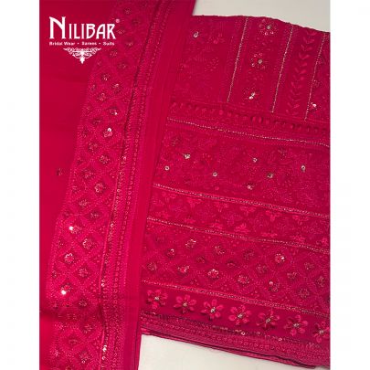 Bright Pink Georgette Unstitched Suit