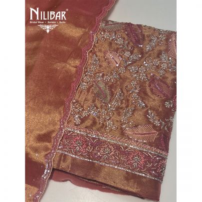 Rose Pink Tissue Silk Unstitched Suit