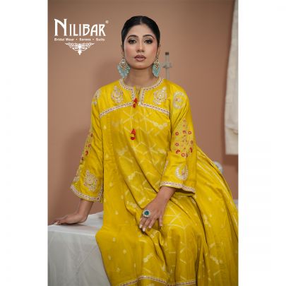 Yellow Silk Anarkali Suit Paired With Salwar & Crush Chinnon Dupatta