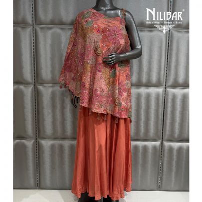 Orange Silk Crop Top Paired With Cape Top & Jaffa Pants