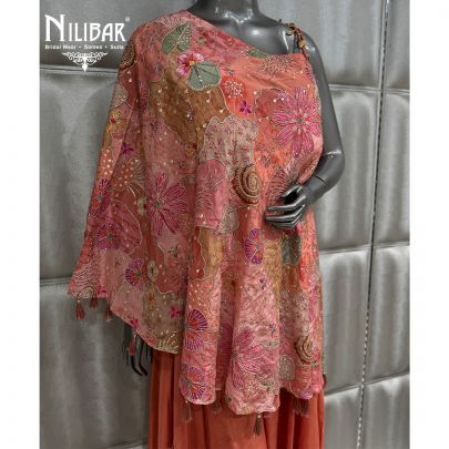 Orange Silk Crop Top Paired With Cape Top & Jaffa Pants
