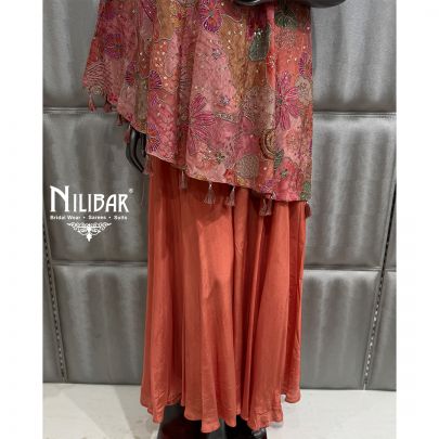 Orange Silk Crop Top Paired With Cape Top & Jaffa Pants