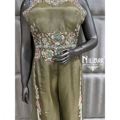 Mint Green Lame Embellished Jumpsuit Paired With Neck Butterfly Dupatta