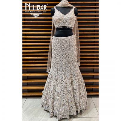 Beige Net Lehenga