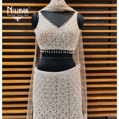 Beige Net Lehenga
