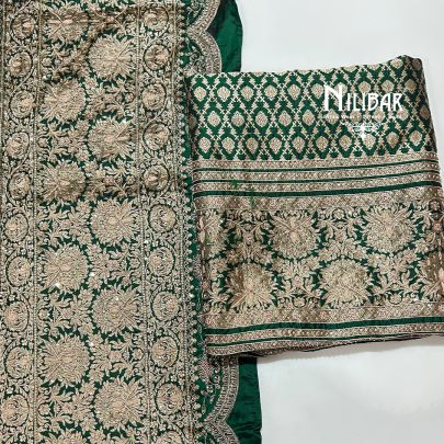Dark Green Silk Unstitched Suit