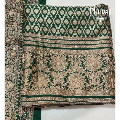 Dark Green Silk Unstitched Suit