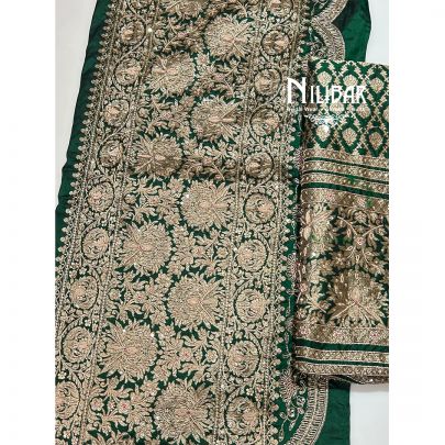 Dark Green Silk Unstitched Suit