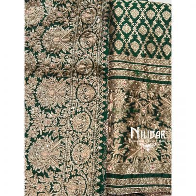 Dark Green Silk Unstitched Suit