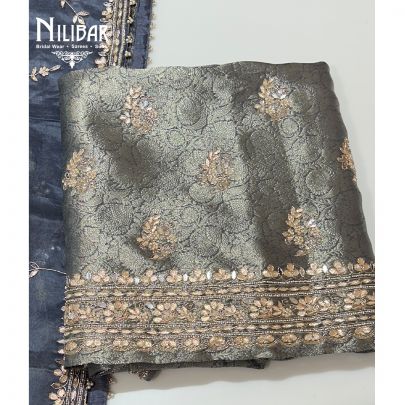 Gray Brocade Silk Unstitched Suit