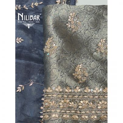 Gray Brocade Silk Unstitched Suit