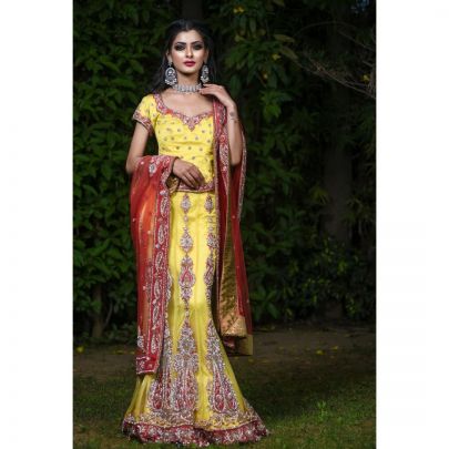 Yellow and Red Silk Lehenga