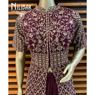Wine Georgette Jacket Style Lehenga