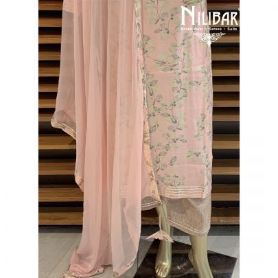 Peach Cotton Printed Suit