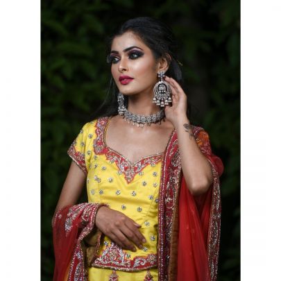 Yellow and Red Silk Lehenga