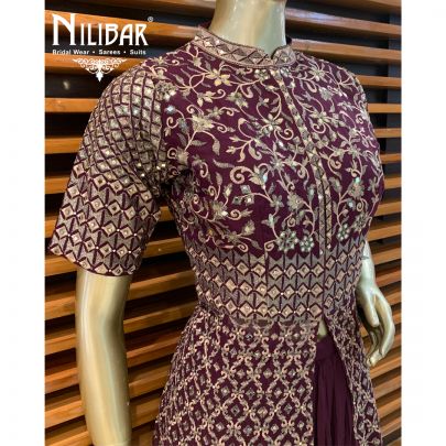 Wine Georgette Jacket Style Lehenga