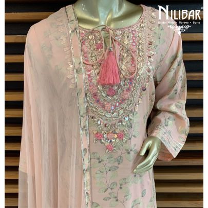 Peach Cotton Printed Suit
