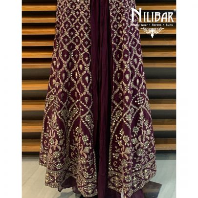 Wine Georgette Jacket Style Lehenga