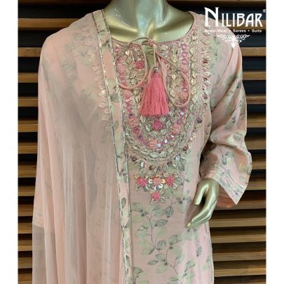 Peach Cotton Printed Suit