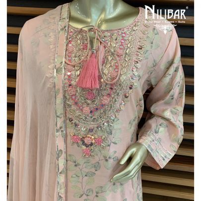 Peach Cotton Printed Suit