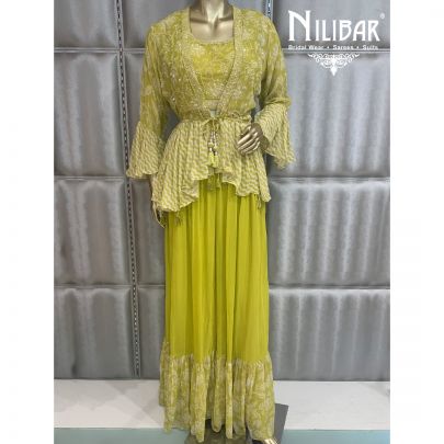 Lime Green Georgette Jacket Style Suit