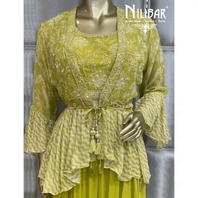 Lime Green Georgette Jacket Style Suit