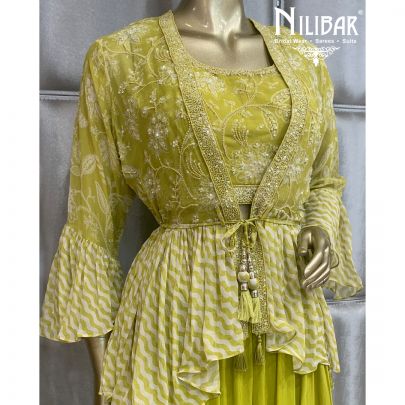 Lime Green Georgette Jacket Style Suit