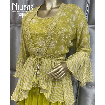 Lime Green Georgette Jacket Style Suit
